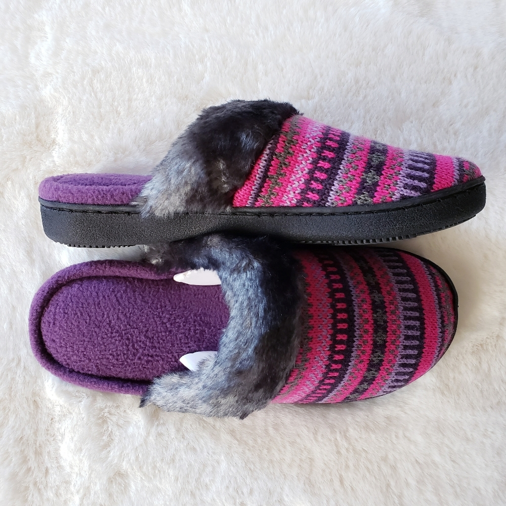 🌺3/$30 Womens Isotoner Fair Isle Sweater Knit Clog Slippers SZ 6.5 -7